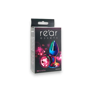 Rear Assets Small Rainbow Anal Plug With Pink Diamond